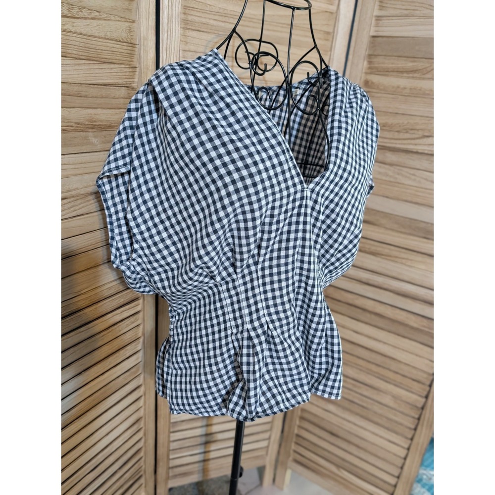 NWT Original $138 Max Studio Women Boho Checked Black White Blouse 1XL